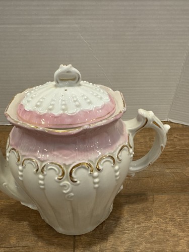 Vintage White Pink Gold Porcelain Victorian Teapot - Picture 2 of 17