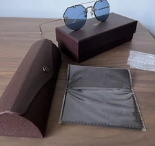 NIB Matsuda M3121 53-23-145 Black/Brushed Gold |Cafe Cobalt Blue Lens Sunglasses