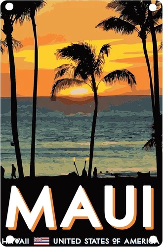 Retro Tin Metal Sign Maui Hawaii United States of America Vintage Wall 8x12