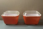 Vtg Pyrex Refrigerator Dish Orange 501 C, A-47/A-9, 1 1/2 Cup - Lids - Lot of 2