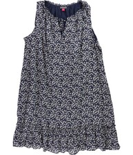 Vince Camuto Womens Sleeveless Floral Mini Flounce Dress, Blue, Large