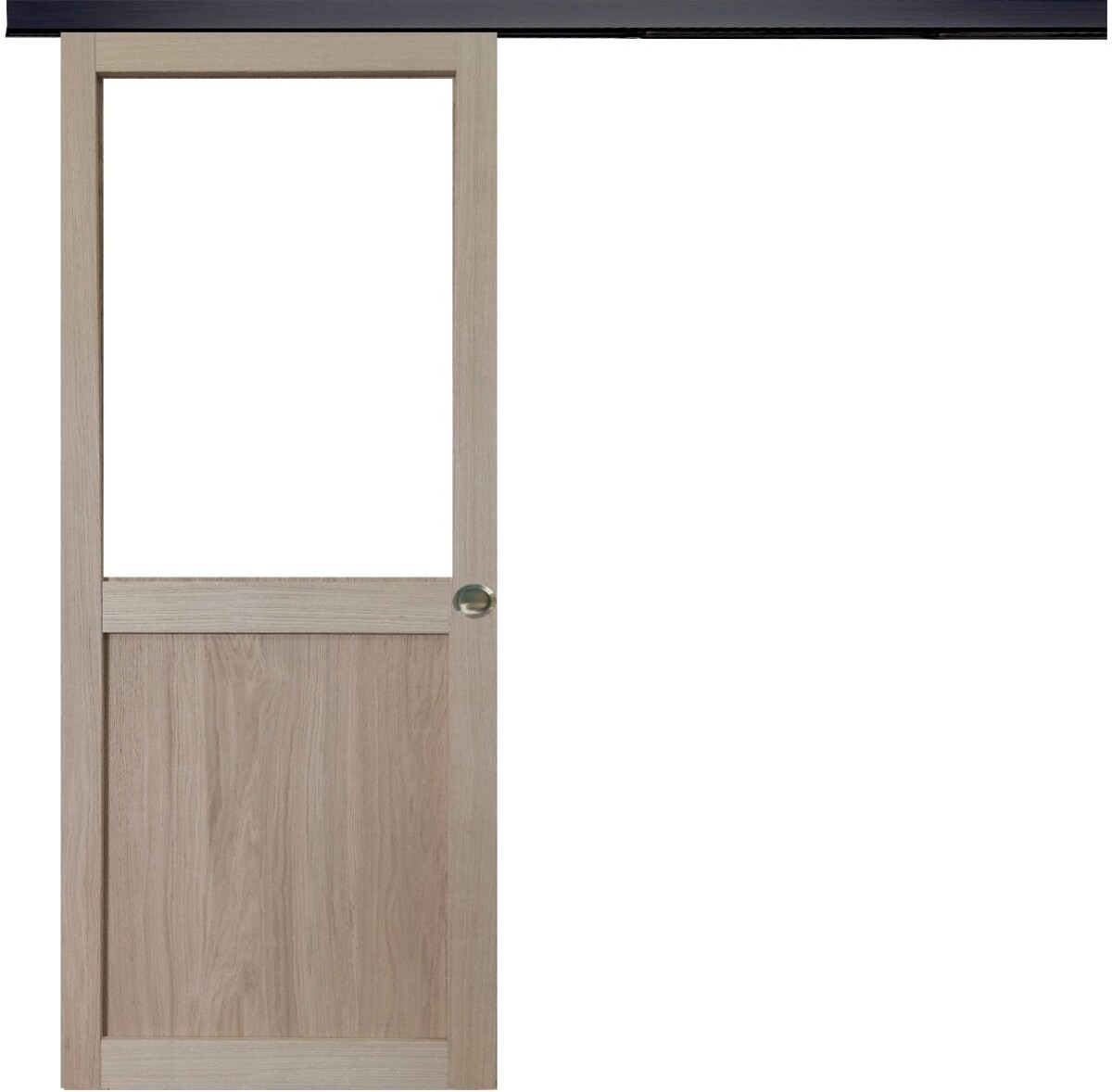 Porte coulissante atelier en chêne vitrée H204 x L73 cm avec rail alu noir