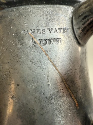 3 Antique English Pewter 1/2 Pint Tankards, James Yates C1850 - Picture 4 of 13