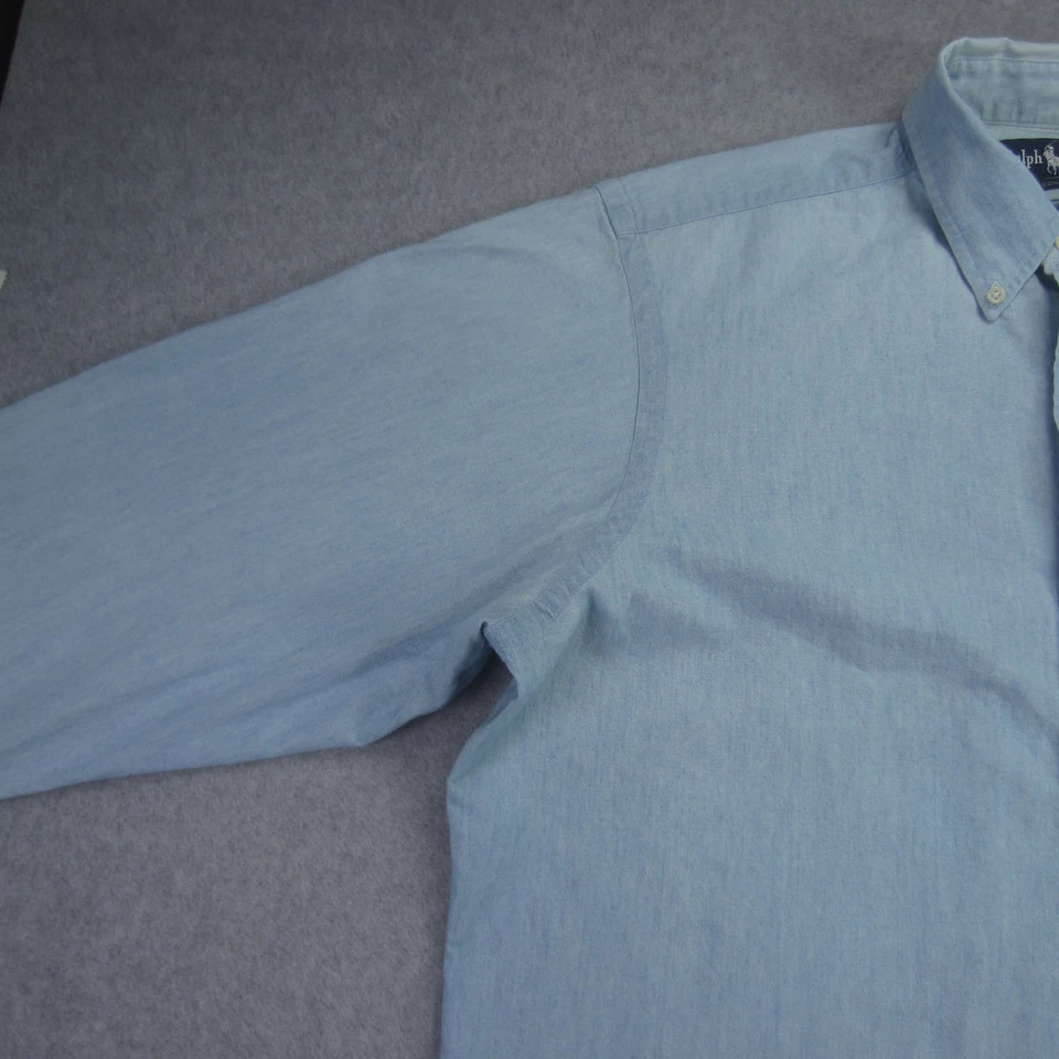 Camisa Ralph Lauren Para Hombre Grande Azul Claro Cambray Manga Larga Con Botones Informal Foto 3 de 4