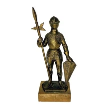 Antique Bronze Miniature Medieval Knight Warrior In Armor with Shield & Halberd