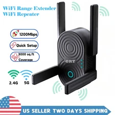 1200Mbps WiFi Extender Long Range Internet Signal Booster Dual Band for Gaming