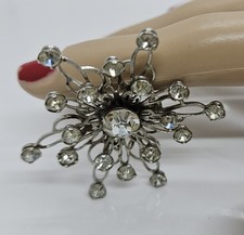 Vintage Rhinestone Brooch Pin Silver Tone Starburst Design 2"