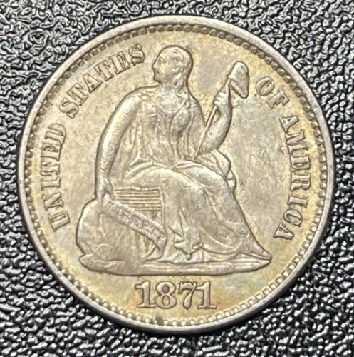 1871 Seated Liberty Half Dime H10c AU Light Toning