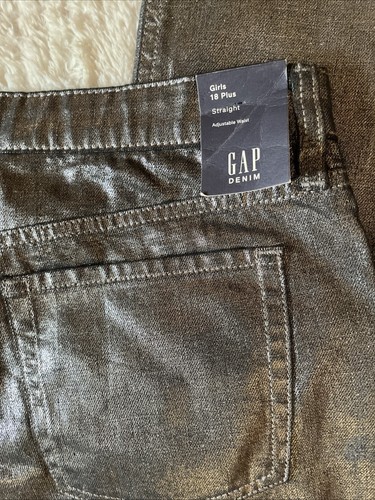 Gap Denim Girls Plus Silver Metallic Jeans Sz 18 Straight Adj Waist - Picture 10 of 13