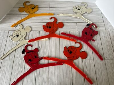 Set 7 Vintage Walt Disney Productions Mickey Mouse & Donald Plastic Hangers 12 