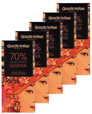 Amatller 70% Dark Chocolate Bars 5-Pack   Ghana   70g Each   Kosher   Imported