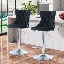 Bar Stools Set of 2,Adjustable Barstools with Back Velvet Tufted Counter Stool