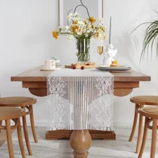 Enova Home White Lace Fashion Table Runner Farmhouse Dinning Table Decoration