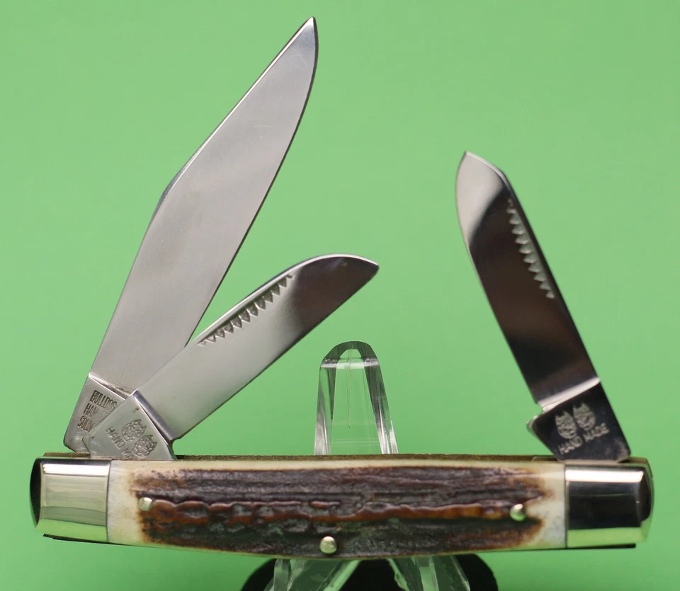 ¡Bonito! Cuchillo de Bolsillo Bulldog Marca 5ta Generación Hecho a Mano Ciervo 3 Hojas Stockman Foto 4 de 4