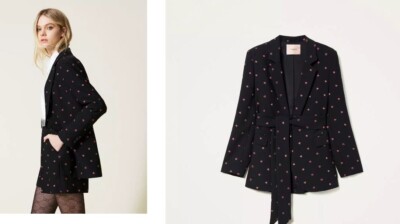 Twinset Milano heart embroidered blazer 38 10 VGC belted jacket structured black