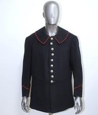 Early 20th Black Wool French Antique Edwardian Round Collar Uniform Jacket Sz L