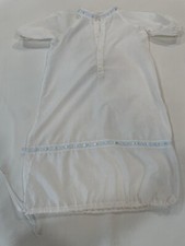 Vintage White Baby Christening Gown Blue Ribbon Button Close W/Matching Blanket