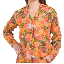 C&C California tropical print button shirt linen roll sleeve tab size XL read
