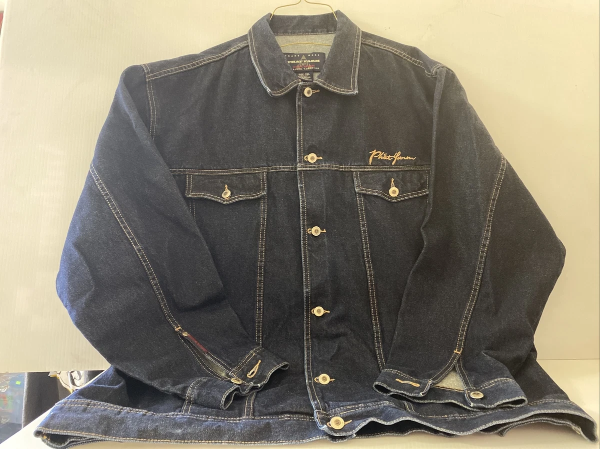 Vintage Phat Farm Blue Jean Denim Jacket Mens Sz 3XL Classic Hip Hop embroidered