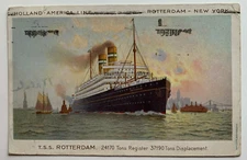 1921 Ship Postcard Holland America Line TSS Rotterdam liner boat Paquebot Cancel