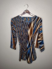Women's Sweater Dress Tunic Blue Brown Belted Bell Sleeves Embellished V