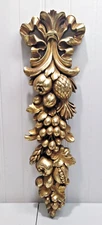 Syroco Wood Wall Swag Pediment Shape Garland Design Gold Tone