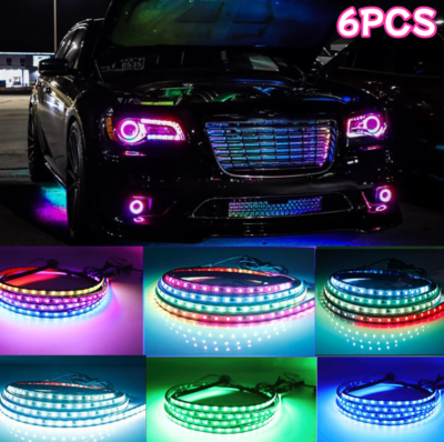 6PCS RGB LED Strip Bar Underglow Kit Neon Lights APP Remote for