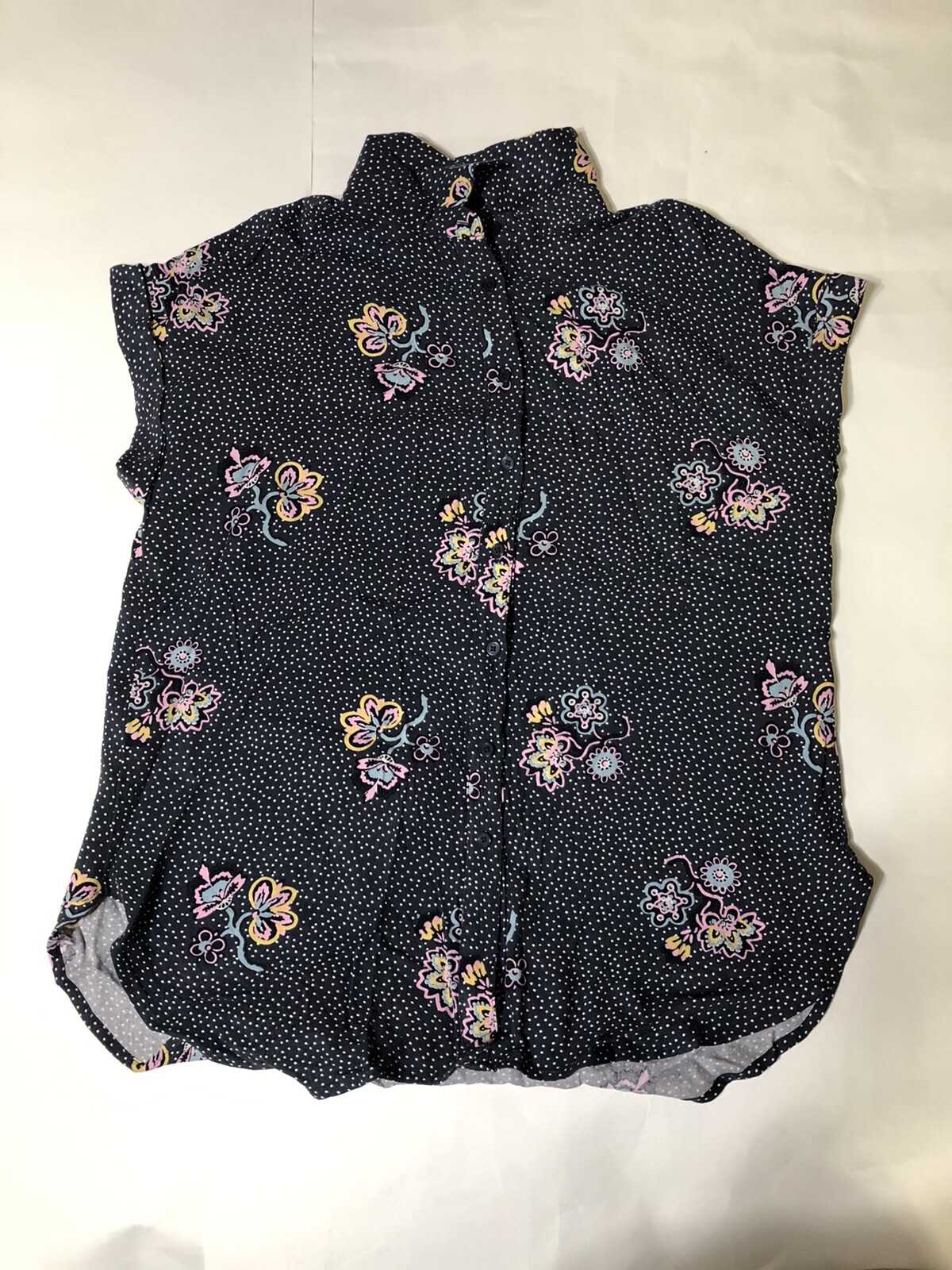 Loft Black Button Down Collared Tee With Polka Do… - image 2