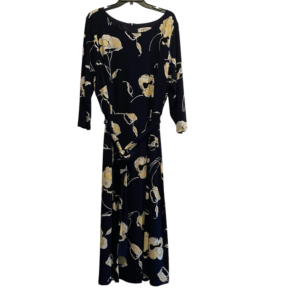 Kasper Women's Plus Size 3X Floral-Print Midi Fit & Flare Dress Navy Multi - Image 2 of 4