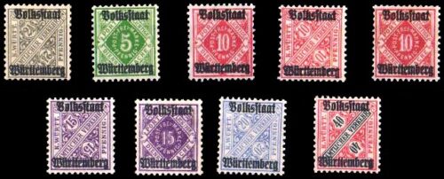 WURTTEMBERG 1919, 9 Different Old Official Stamps, Mint G/W, German State, Rare - Picture 1 of 1