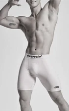 Men's Omg White Bodybuilding Jock Spandex Tights Compression Shorts Large