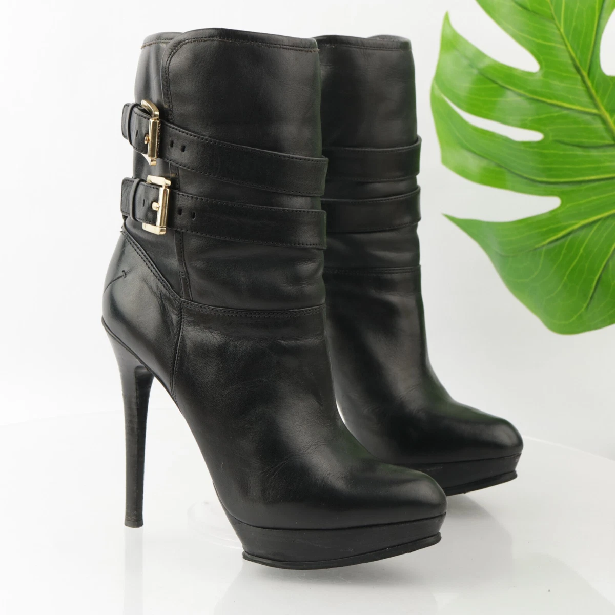 Michael Kors Women s Mae Boots Size 7 Platform Stiletto Black Leather Dress Shoe