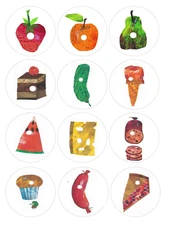 12 count Hungry Caterpillar foods, edible Image rounds, Wafer paper, pre cut