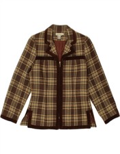 Ann Taylor Womens Blazer Jacket Us 4 Small Brown Check Wool Vo04