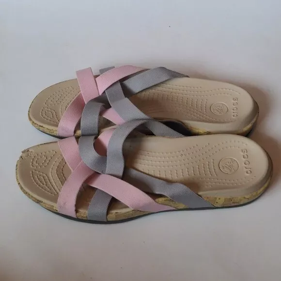 Crocs Edie Pink Gray Criss Cross Sandals Size 10 eBay