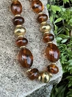 Vintage Trifari Gold Tone Faux Amber Plastic Bead Necklace Jewelry