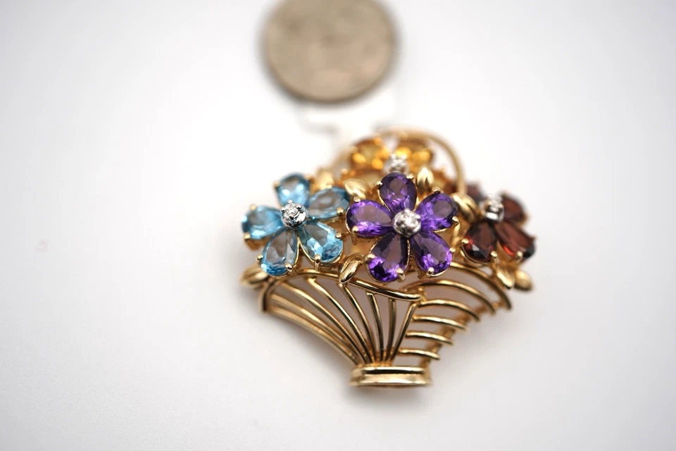 COLGANTE/ALFILER MULTI PIEDRAS ORO AMARILLO 14 QUILATES DIAMANTE ZAFIRO CITRINO AMATISTA Foto 4 de 4