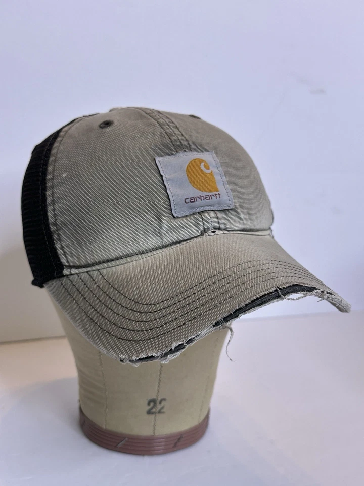 Carhartt Washed Gray Canvas Mesh Snapback Trucker Distressed Adjustable Snapback - Image 3 of 4