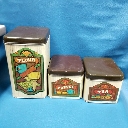 VTG 70s Cheinco Kitchen Canister Set Flour Coffee Tea Tin Lot
