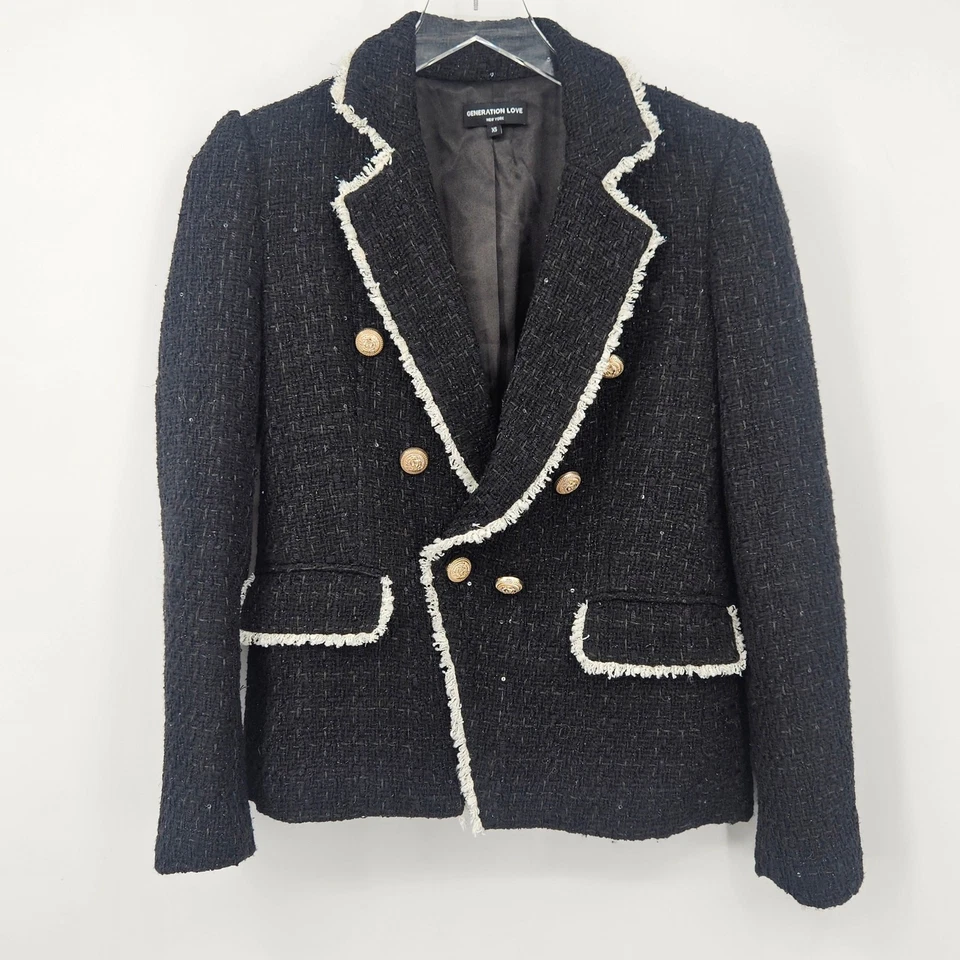 Generation Love Lila Contrast Tweet Blazer in Black/Cream XS - Image 3 of 4