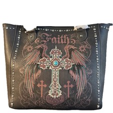 Western Themed Cross Embellished Shoulder Bag with Rhinestones and Faux Leather