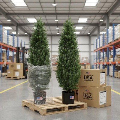 Set of 2 Potted Faux Cedar Trees,3FT 5FT Artificial Topiary Trees for Home Decor