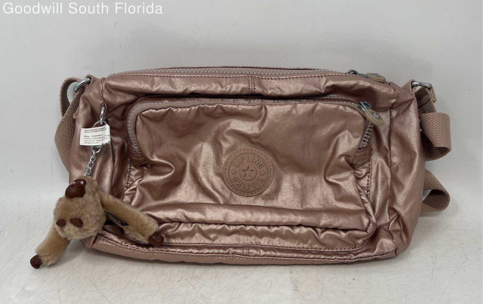 Kipling Womens Pink Adjustable Strap Monkey Charm Zip Top Crossbody Handbag