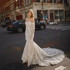 Luxury Lace Sweetheart Neck Beaed Pearls Wedding Dress Mermaid Removable Sleeve