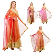 Way2Like Net Dupatta With Golden Beads Lace Zari Work Art Silk Chunni Hijab Wrap