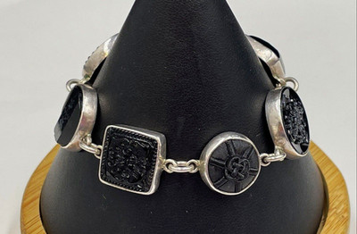 Simon Sebbag SSD Vintage Sterlingsilber schwarz Harz Knopf Gliederarmband 7,25''