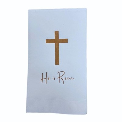 He is Risen Easter Religious Foil Printed Dinner Napkins - 25pk white