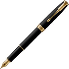 1950874ASZ Sonnet Fountain Pen, Matte Black GT Fine Point, 18K Gold Nib, Gift Bo