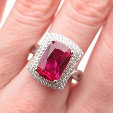925 Sterling Silver Lab-Created Ruby C Z Cocktail Ring Size 8
