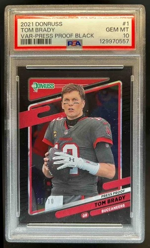 2021 Panini Donruss Tom Brady Press Proof Black #/10 Buccaneers PSA 10 GEM MINT